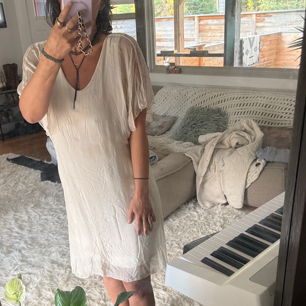 Stylish Cream V-Neck Dress